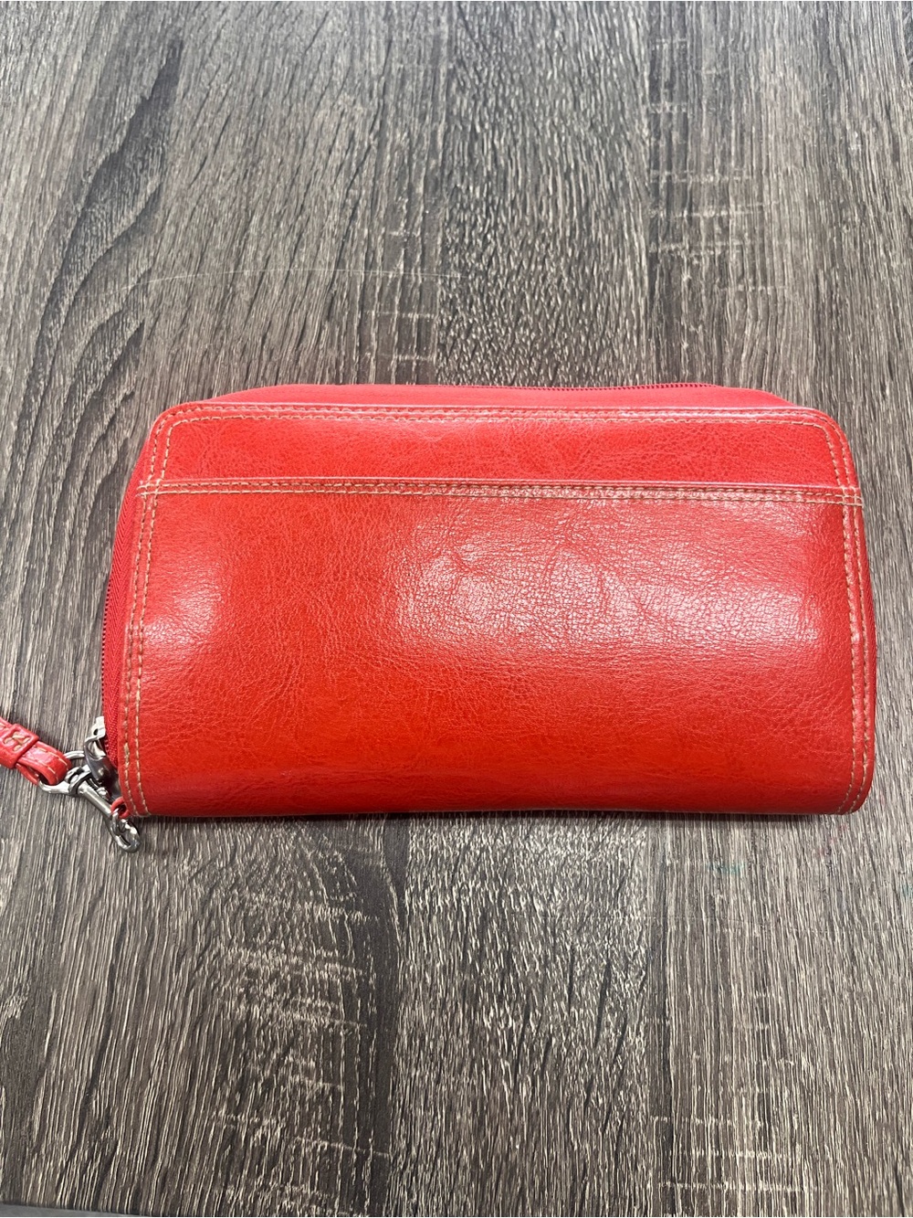 Buxton Red Leather Zip-Around Wallet Wristlet